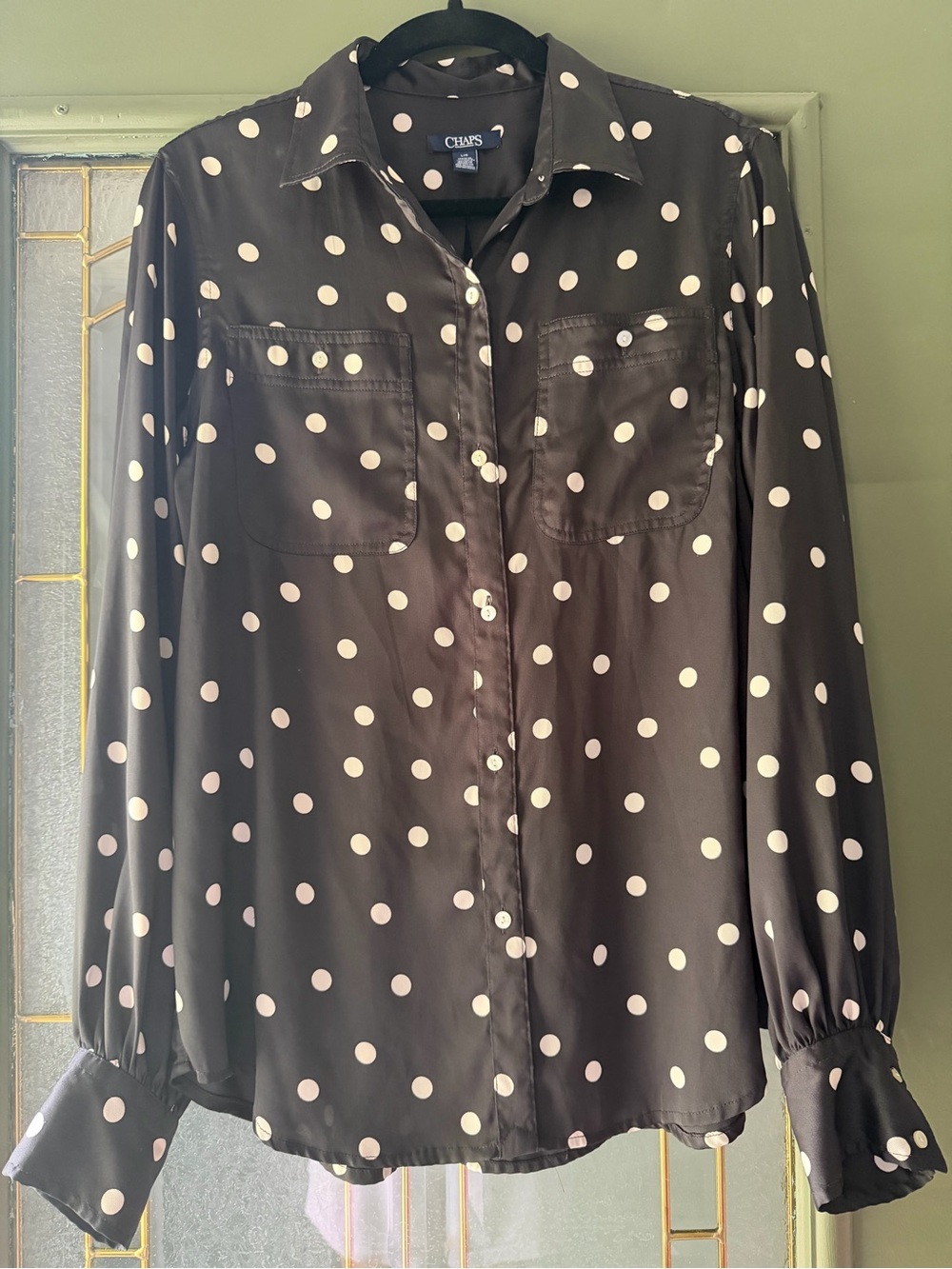 Chaps Black and White Polka Dot Button-Down Shirt